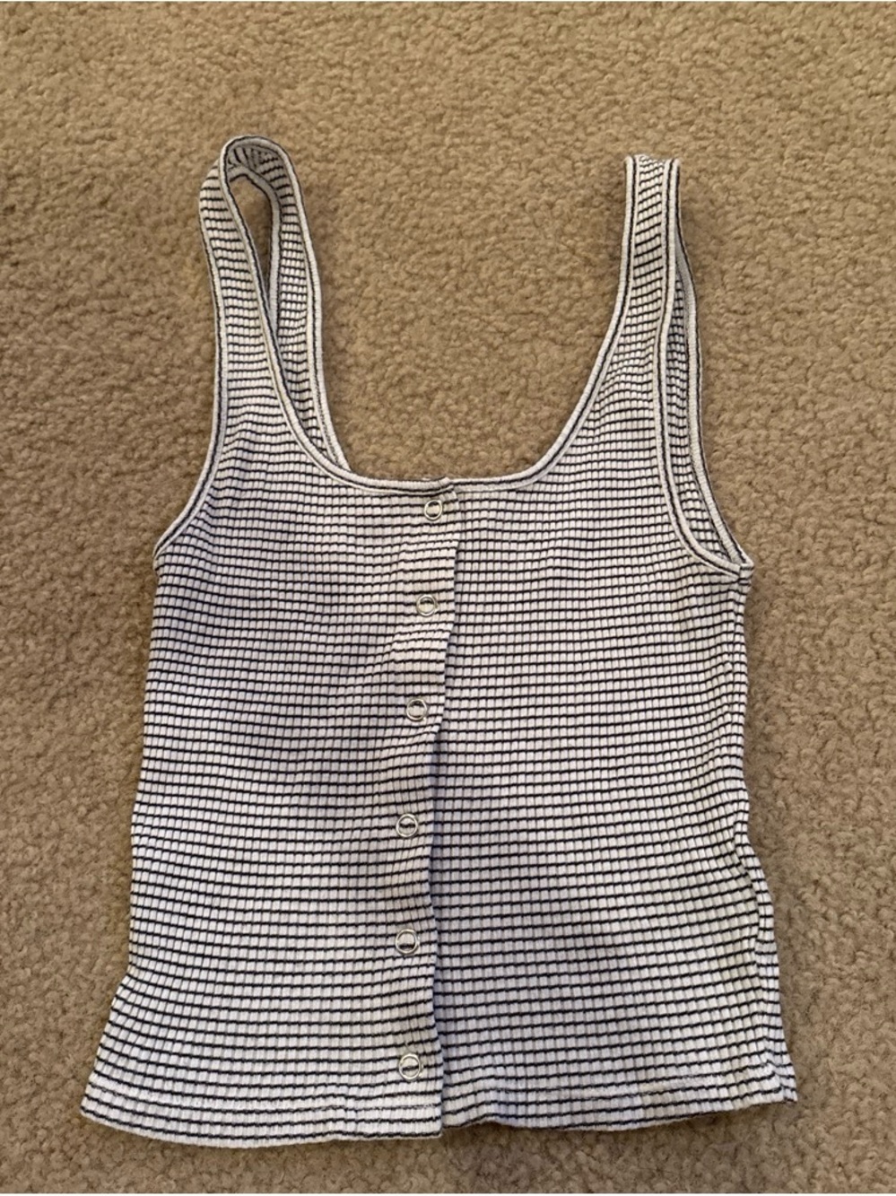 Divided White and Black Waffle-Knit Button Tank Top - Women